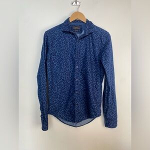 Zara Man Slim Button Down Blue Leopard Animal Print Size‎ Small